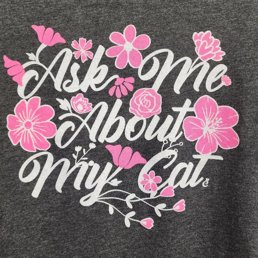 Canvas Ask Me about my cat floral print short sleeve graphic t-shirt woman sz S - Picture 4 of 6